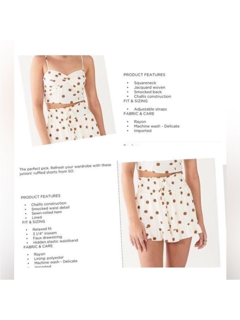 SO twist front crop top & short set Woman’s Juniors XL ginger dots - Picture 8 of 13